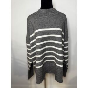 Grace + Karma Women's Grey White Stripe Mock Neck Long Sleeve Sweater Size 2X